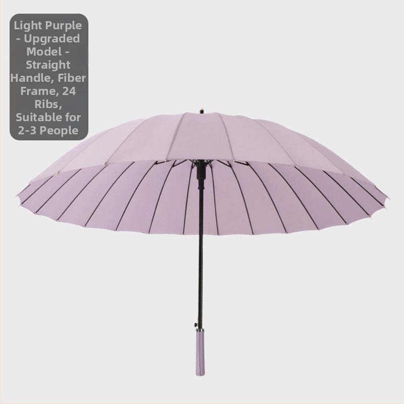 Umbrelă cu cadru din 24 nervuri, mâner lung, tijă dreaptă, tijă de fier, țesătură 190T