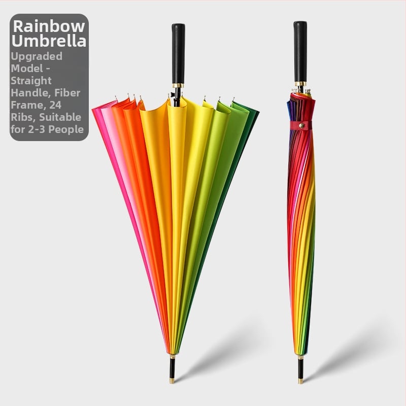 Umbrelă cu cadru din 24 nervuri, mâner lung, tijă dreaptă, tijă de fier, țesătură 190T