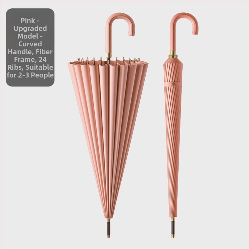 Umbrelă cu cadru din 24 nervuri, mâner lung, tijă dreaptă, tijă de fier, țesătură 190T