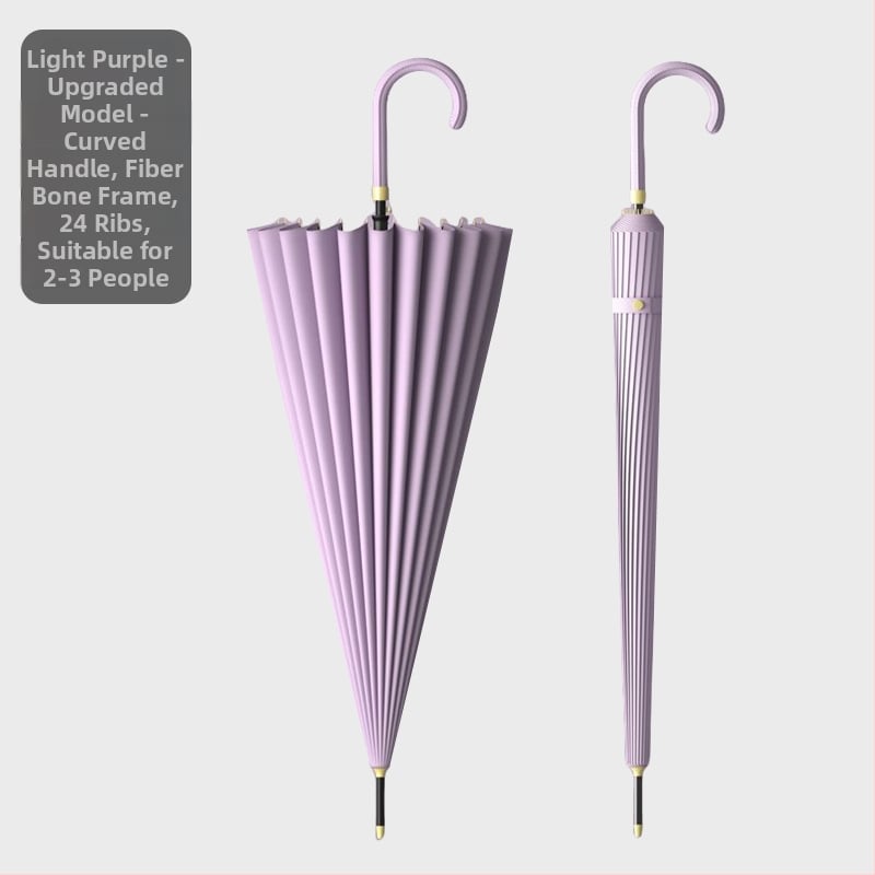 Umbrelă cu cadru din 24 nervuri, mâner lung, tijă dreaptă, tijă de fier, țesătură 190T