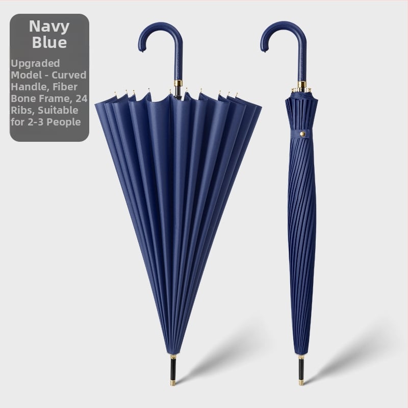 Umbrelă cu cadru din 24 nervuri, mâner lung, tijă dreaptă, tijă de fier, țesătură 190T