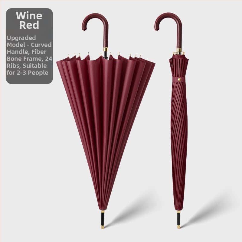 Umbrelă cu cadru din 24 nervuri, mâner lung, tijă dreaptă, tijă de fier, țesătură 190T