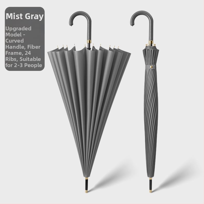 Umbrelă cu cadru din 24 nervuri, mâner lung, tijă dreaptă, tijă de fier, țesătură 190T