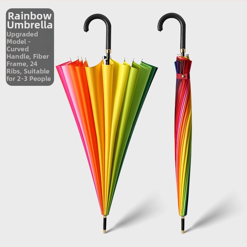 Umbrelă cu cadru din 24 nervuri, mâner lung, tijă dreaptă, tijă de fier, țesătură 190T