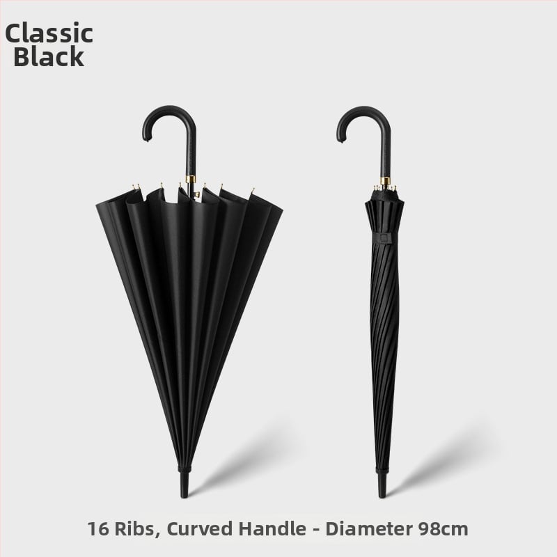 Umbrelă cu cadru din 24 nervuri, mâner lung, tijă dreaptă, tijă de fier, țesătură 190T