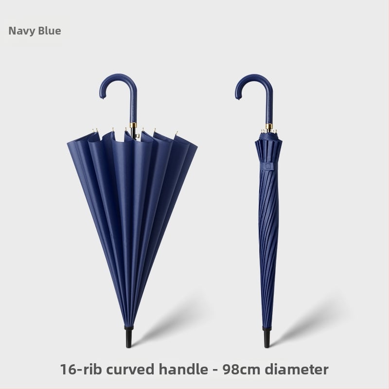 Umbrelă cu cadru din 24 nervuri, mâner lung, tijă dreaptă, tijă de fier, țesătură 190T