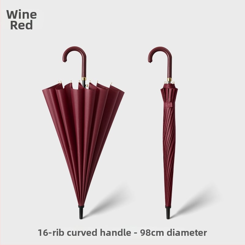 Umbrelă cu cadru din 24 nervuri, mâner lung, tijă dreaptă, tijă de fier, țesătură 190T