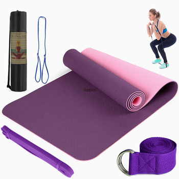 Saltea de yoga - Set de cinci piese cu bandă de întindere, latex, TPE, 6 mm