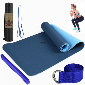 Saltea de yoga - Set de cinci piese cu bandă de întindere, latex, TPE, 6 mm