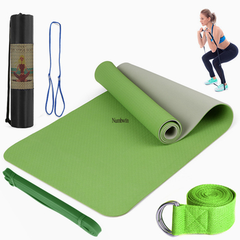 Saltea de yoga - Set de cinci piese cu bandă de întindere, latex, TPE, 6 mm