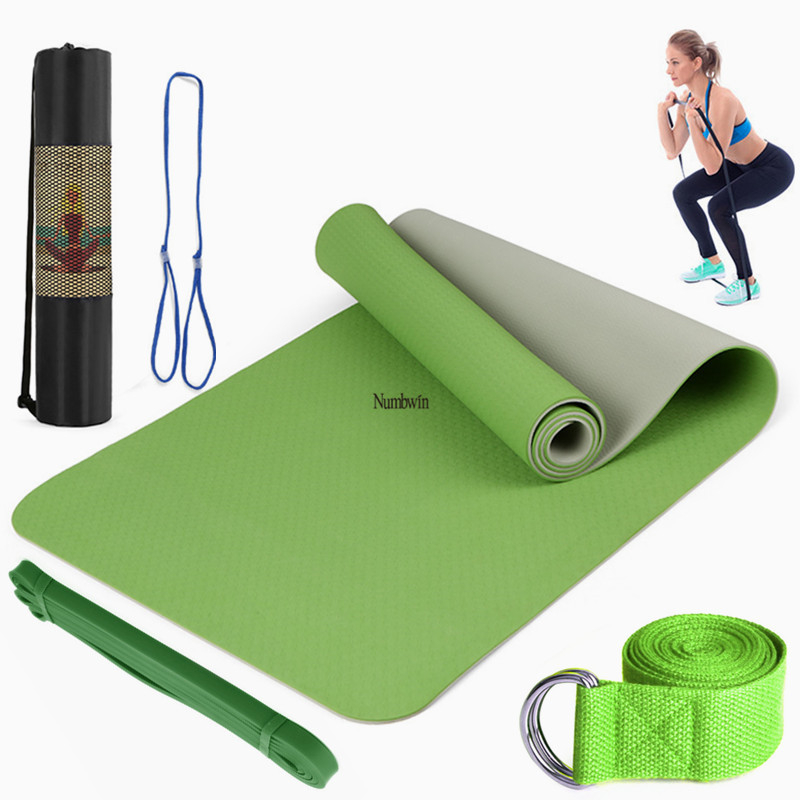 Saltea de yoga - Set de cinci piese cu bandă de întindere, latex, TPE, 6 mm