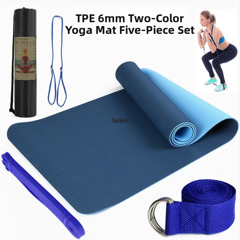 Saltea de yoga - Set de cinci piese cu bandă de întindere, latex, TPE, 6 mm