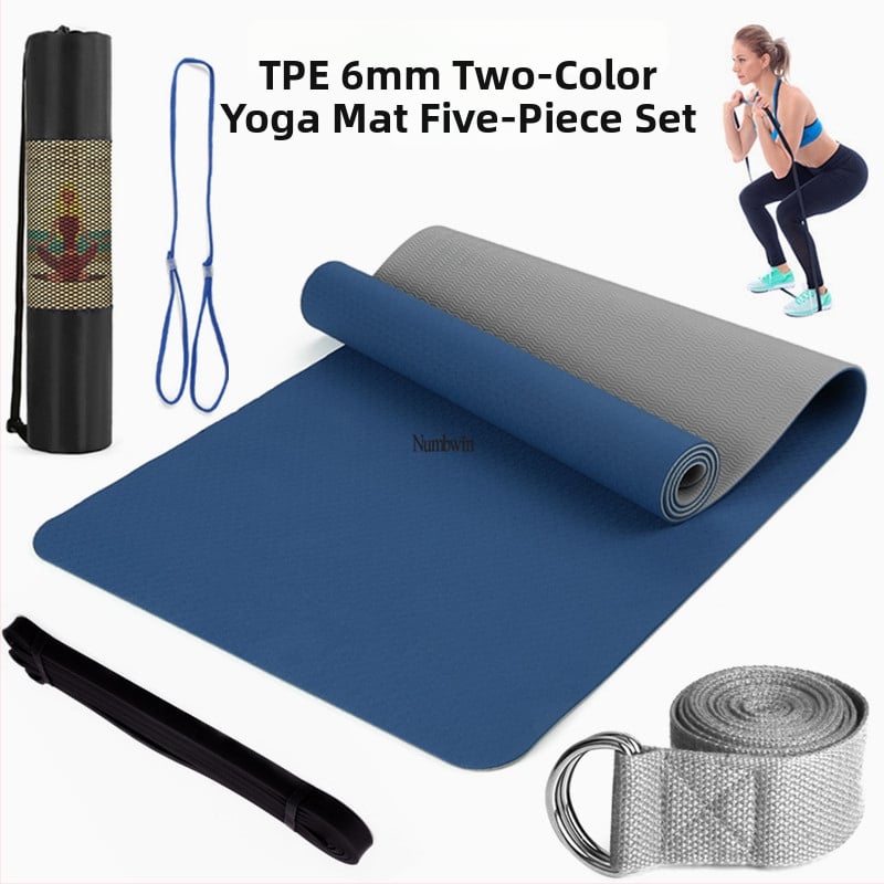 Saltea de yoga - Set de cinci piese cu bandă de întindere, latex, TPE, 6 mm