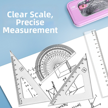 HW sedmeročlani skup alata za crtanje s kružnim priborom i ravnima za učenike srednje škole, plastični, jednostavan stil
