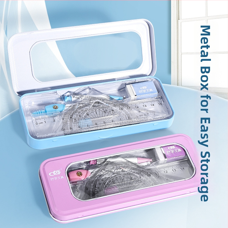 HW sedmeročlani skup alata za crtanje s kružnim priborom i ravnima za učenike srednje škole, plastični, jednostavan stil