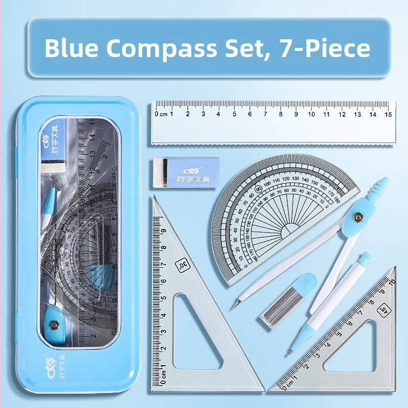 HW sedmeročlani skup alata za crtanje s kružnim priborom i ravnima za učenike srednje škole, plastični, jednostavan stil