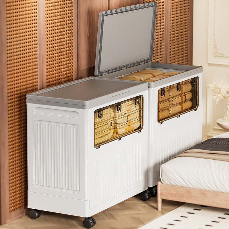 Cutie pliabilă pentru cărți din plastic PP cu ușă laterală, capacitate 90–100 L, cu roți, depozitare cărți multifuncțională