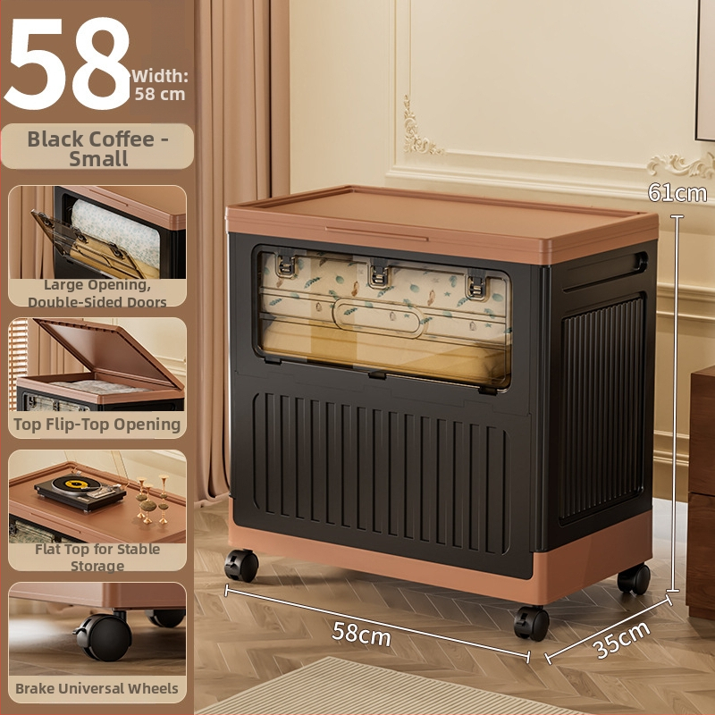 Cutie pliabilă pentru cărți din plastic PP cu ușă laterală, capacitate 90–100 L, cu roți, depozitare cărți multifuncțională