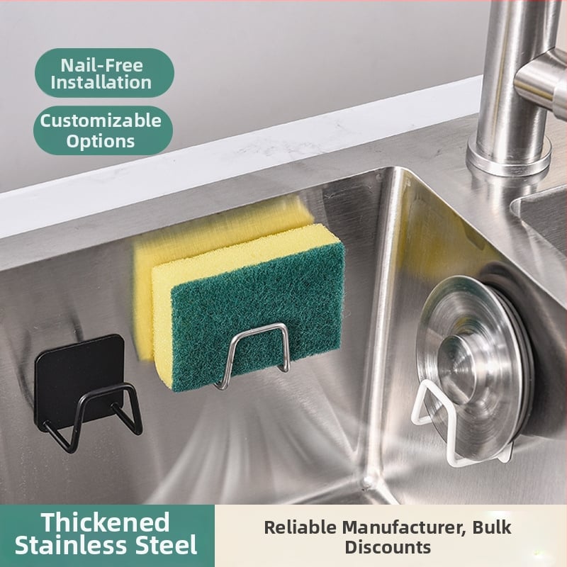 Suport din oțel inoxidabil pentru bureți și cârpe, montaj cu adeziv fără găuri, organizator multifuncțional