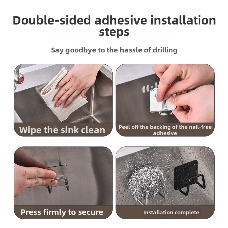 Suport din oțel inoxidabil pentru bureți și cârpe, montaj cu adeziv fără găuri, organizator multifuncțional
