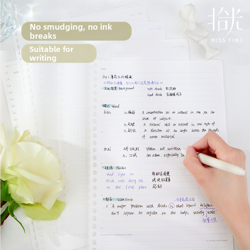 Serie de hârtie loose-leaf pentru refil, linii orizontale, compatibilă cu caiete cu 20 și 26 găuri, 60 de foi, hârtie reciclată