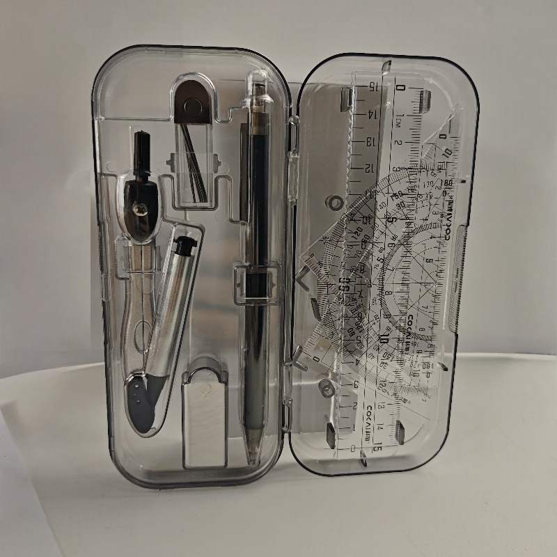 8-частен комплект циркули, линейки и чертожни инструменти: автоматични моливи и гуми – неелектрични за ученици