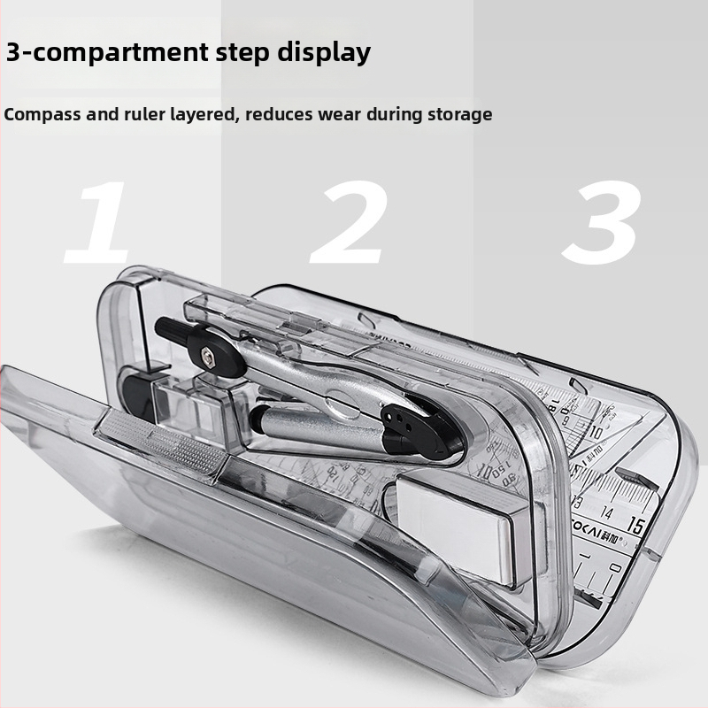 8-частен комплект циркули, линейки и чертожни инструменти: автоматични моливи и гуми – неелектрични за ученици