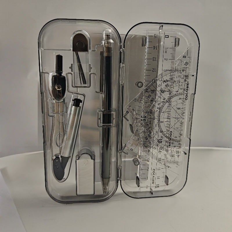 8-частен комплект циркули, линейки и чертожни инструменти: автоматични моливи и гуми – неелектрични за ученици