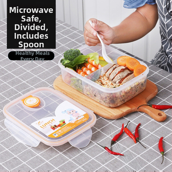 Cutie de prânz din PP plastic, formă dreptunghiulară, compatibilă cu microunde, capac etanș, păstrează prospețimea