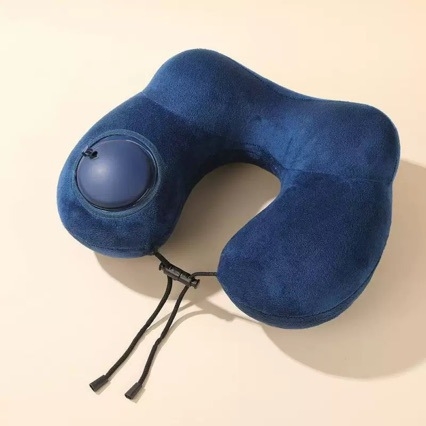 Ταξιδιωτικό μαξιλάρι τύπου U για ύπνο, φουσκωτό, με βελούδινο ύφασμα, πλήρωση αέρα, καθολική χρήση