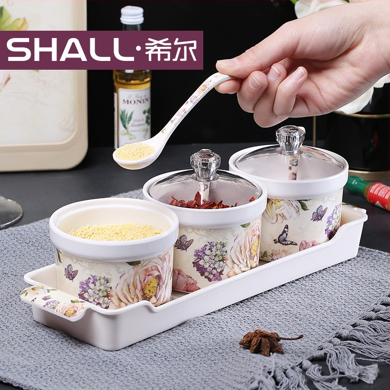 Set borcănele pentru condimente din melamină – recipiente rotunde pentru depozitare în bucătărie, imprimare a logo-ului și personalizare