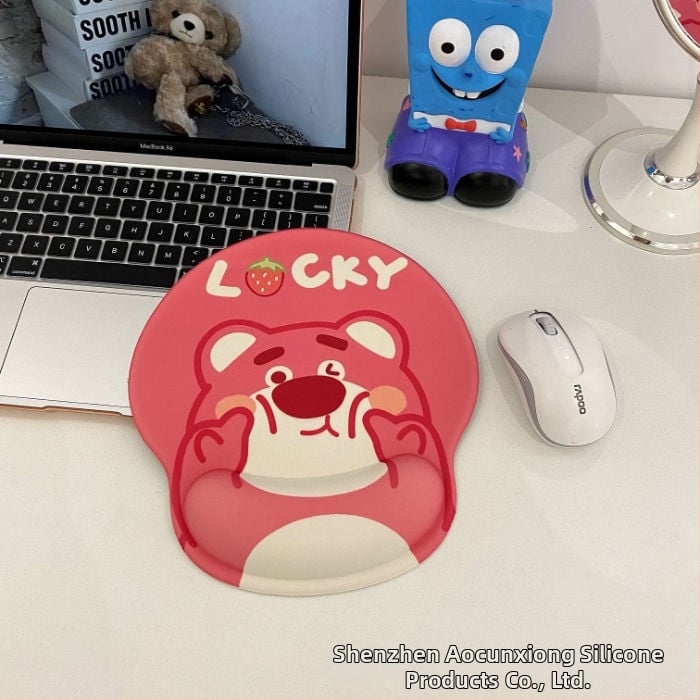 Tastatură și mouse pad cu design ursuleț, protecție pentru încheieturi, dublă față, anti-derapare, USB hub