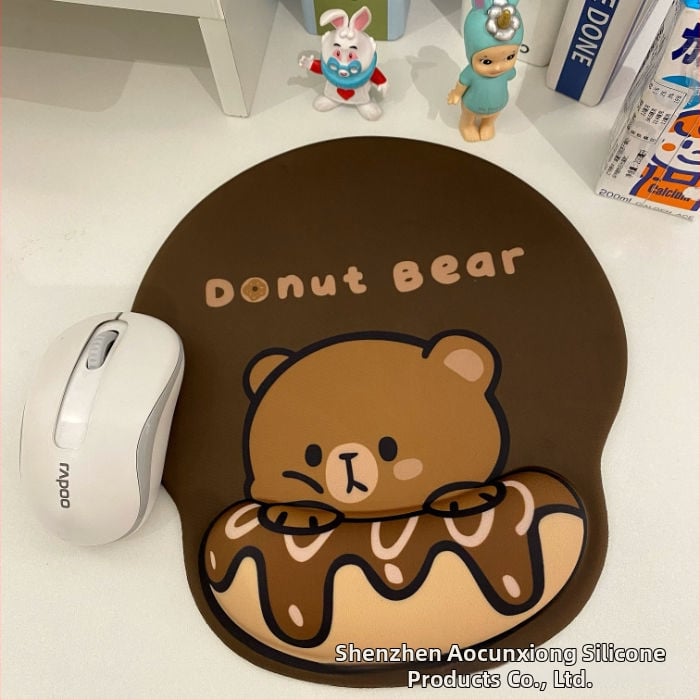 Tastatură și mouse pad cu design ursuleț, protecție pentru încheieturi, dublă față, anti-derapare, USB hub