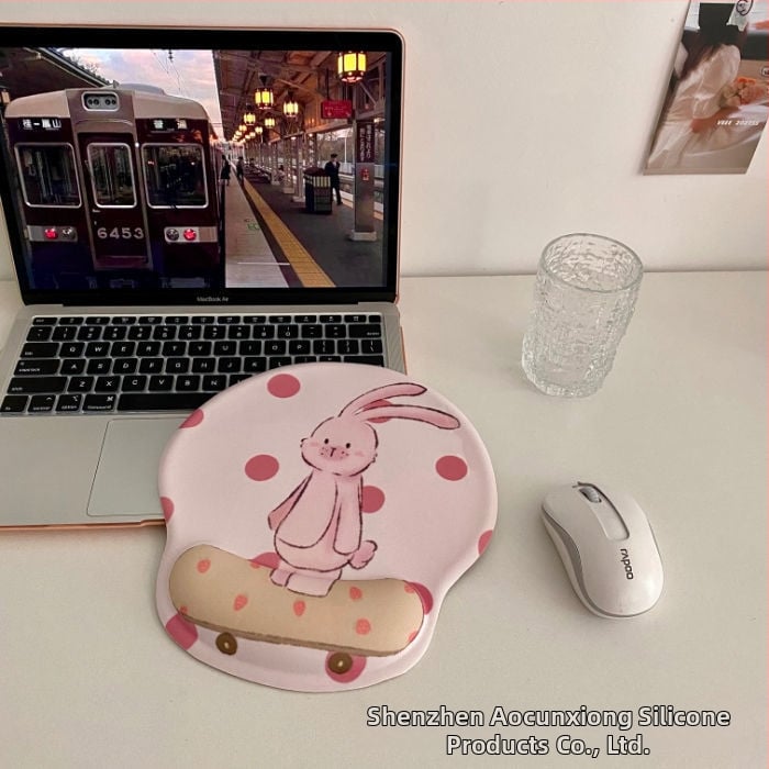 Tastatură și mouse pad cu design ursuleț, protecție pentru încheieturi, dublă față, anti-derapare, USB hub