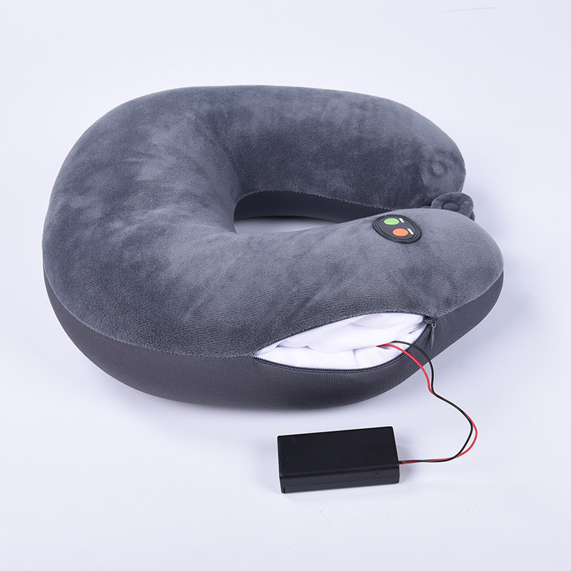 Μαξιλάρι αυχένα σε σχήμα U με δόνηση ενός επιπέδου για μασάζ στο ταξίδι, γέμισμα από κόκκους αφρού, ύφασμα Crystal Velvet, μοντέρνο μινιμαλιστικό στυλ