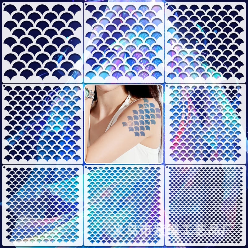 Perna cu coadă de sirenă din PET, Purple Butterfly, cu șablon gol pentru vopsire cu pulverizare și șablon de pictură cu solzi pe braț — IP autorizare: Nu, Import: Nu