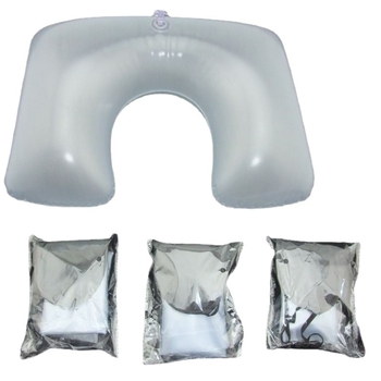 Pernă pentru gât în formă de U, gonflabilă, cu material PVC și căptușeală din flanel, pentru camping în aer liber și somn pe o parte, înălțime 10.1-15 cm