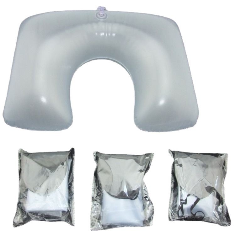 Pernă pentru gât în formă de U, gonflabilă, cu material PVC și căptușeală din flanel, pentru camping în aer liber și somn pe o parte, înălțime 10.1-15 cm