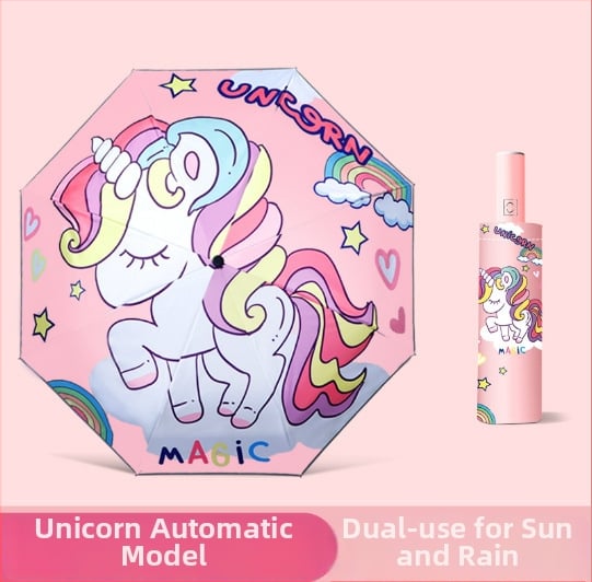 Παιδική ομπρέλα τριών τμημάτων με πόρπη, βινύλιο UV προστασία, 8 ακτίνες κράματος, αυτόματο κλείσιμο, για σχολείο