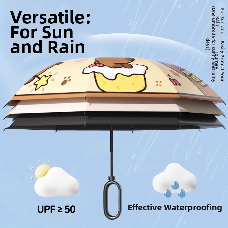 Παιδική ομπρέλα τριών τμημάτων με πόρπη, βινύλιο UV προστασία, 8 ακτίνες κράματος, αυτόματο κλείσιμο, για σχολείο