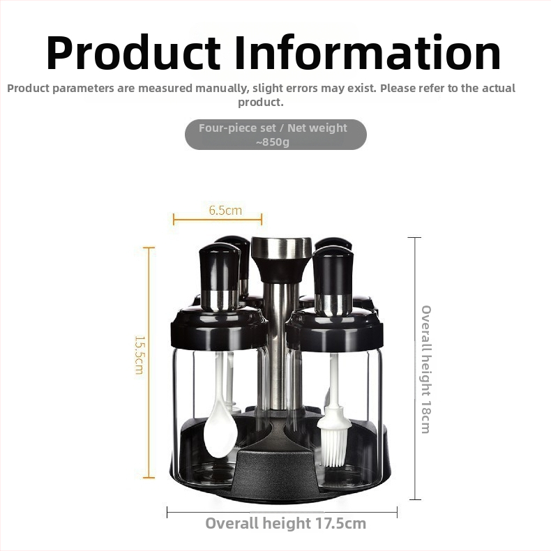 Set de borcane pentru condimente din sticlă, cu capac, lingură și tavă – rezistente la umezeală, transparente, sticlă borosilicată