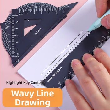 Set de desen din aliaj de aluminiu (4 piese): riglă dreaptă, riglă ondulată, protractor, placă triunghiulară — Model ARL960G0, Brand M&G Morning Light, 100 g