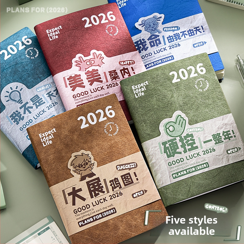 Caiet cu planificare pentru 2026: calendar și gestionare a timpului, copertă cusută cu fir, hârtie Dowling 75 g/m², 50–100 pagini, stil creativ