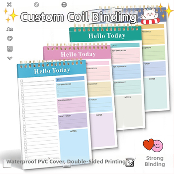 Caiet pentru planificare zilnică cu copertă PP, legare cu foi detașabile, hârtie internă 120 g, 50–100 pagini, stil birou de afaceri