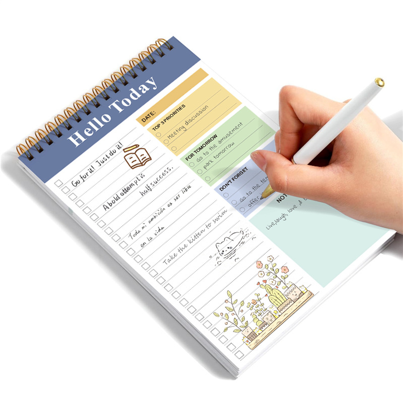 Caiet pentru planificare zilnică cu copertă PP, legare cu foi detașabile, hârtie internă 120 g, 50–100 pagini, stil birou de afaceri