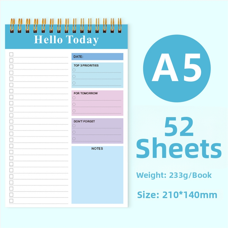 Caiet pentru planificare zilnică cu copertă PP, legare cu foi detașabile, hârtie internă 120 g, 50–100 pagini, stil birou de afaceri