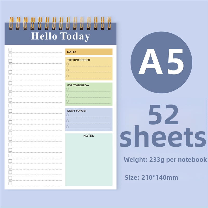 Caiet pentru planificare zilnică cu copertă PP, legare cu foi detașabile, hârtie internă 120 g, 50–100 pagini, stil birou de afaceri