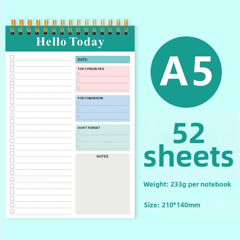Caiet pentru planificare zilnică cu copertă PP, legare cu foi detașabile, hârtie internă 120 g, 50–100 pagini, stil birou de afaceri