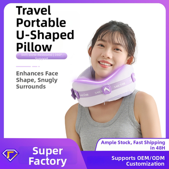 Pernă de călătorie în formă de U, memory foam, țesătură Modal, ușoară până la 0,5 kg, design modern cu pandantiv Saien