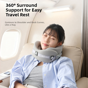 Pernă de călătorie în formă de U, memory foam, țesătură Modal, ușoară până la 0,5 kg, design modern cu pandantiv Saien